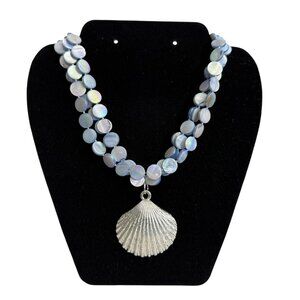 NWT Three-Strand Mother of Pearl Shell Necklace Silver Scallop Shell Pendant